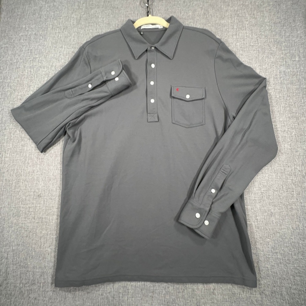 Criquet Long Sleeve Players Polo Mens XL Steel Gray Cotton Country Club Shirt